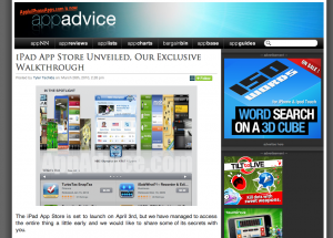 iPad App Store, Quelle: App Advice Website